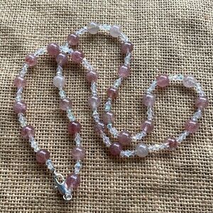 Strawberry quartz necklace & Crystal spacers gorgeous amazing one-of-a-jind